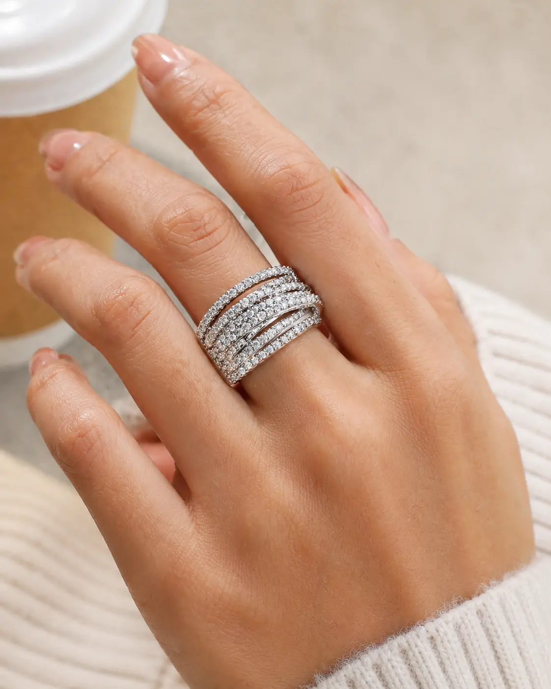 Women's Wrap-Around Ring, Luxury Jewelry for Gifts, Refined Elegance for Formal Events, Sparkling Stones, Hypoallergenic & Comfortable Fit