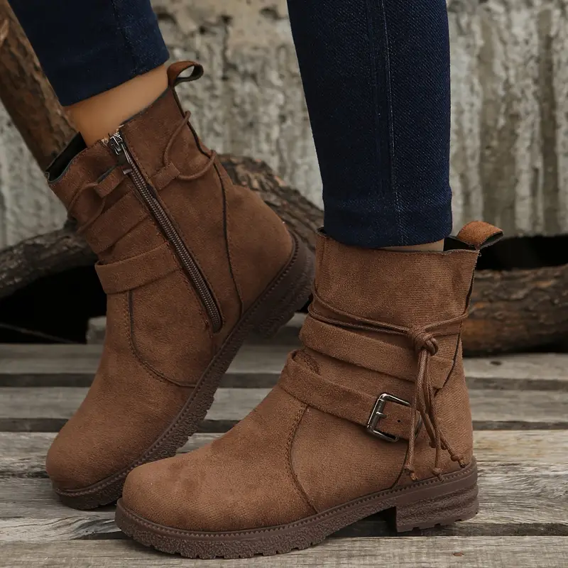 Women's Buckle Strap Decor Boots