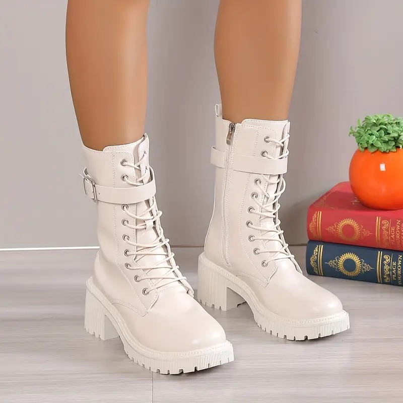 Women's Chunky Heeled Mid Calf Boots