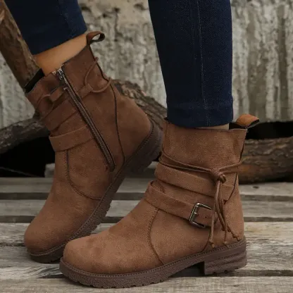 Women's Buckle Strap Decor Boots