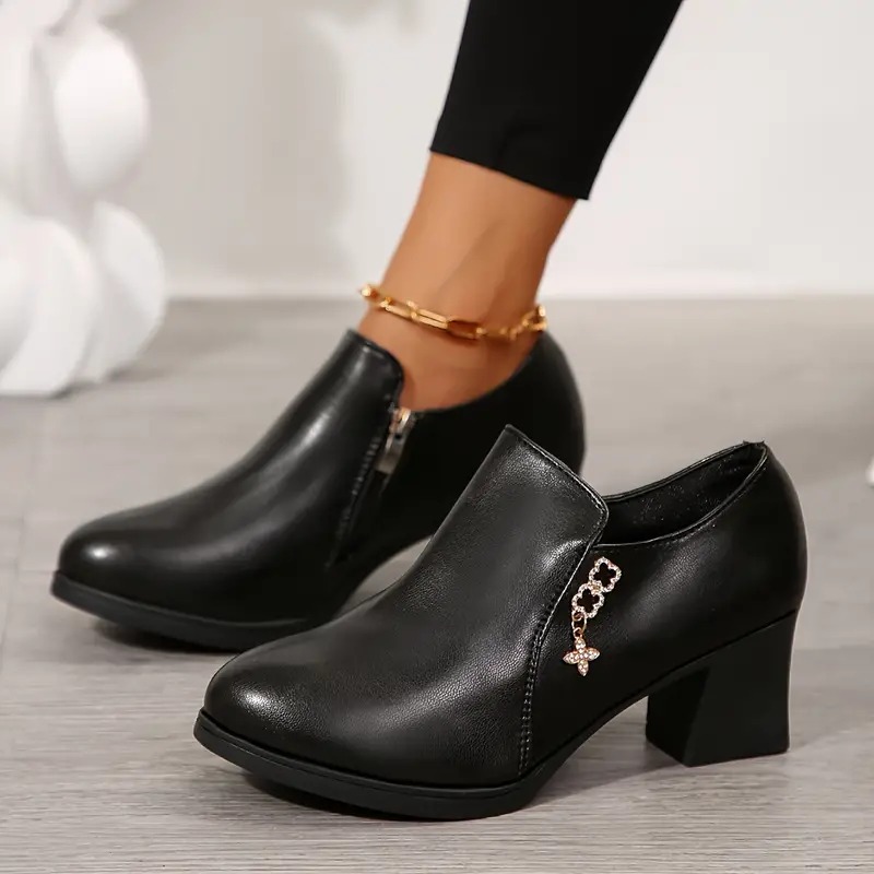 Crystal Side Zipper High Heel Loafer