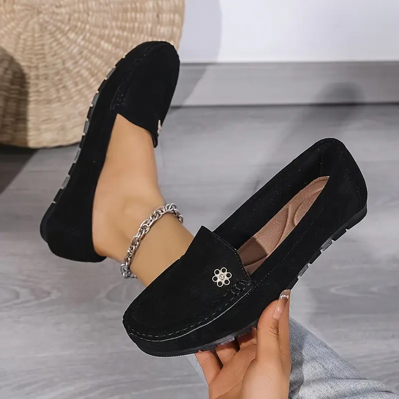 Women's Metallic Flower Accents Slip-On Flats 