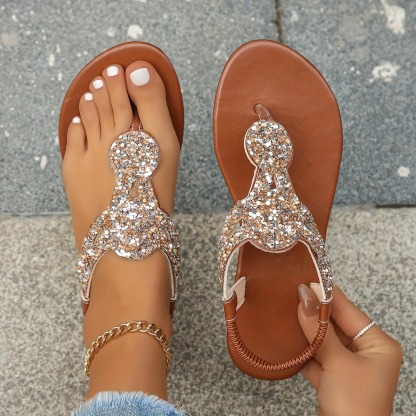 Rhinestone Decor Flat Sandals