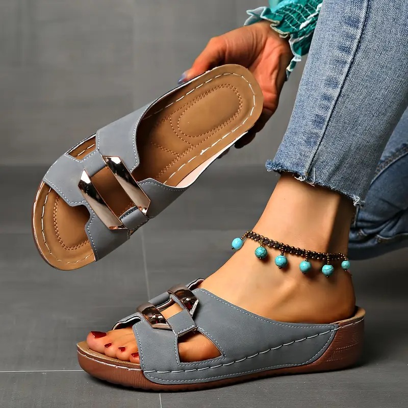 Women's Slip-On Buckle Straps Wedge Sandals