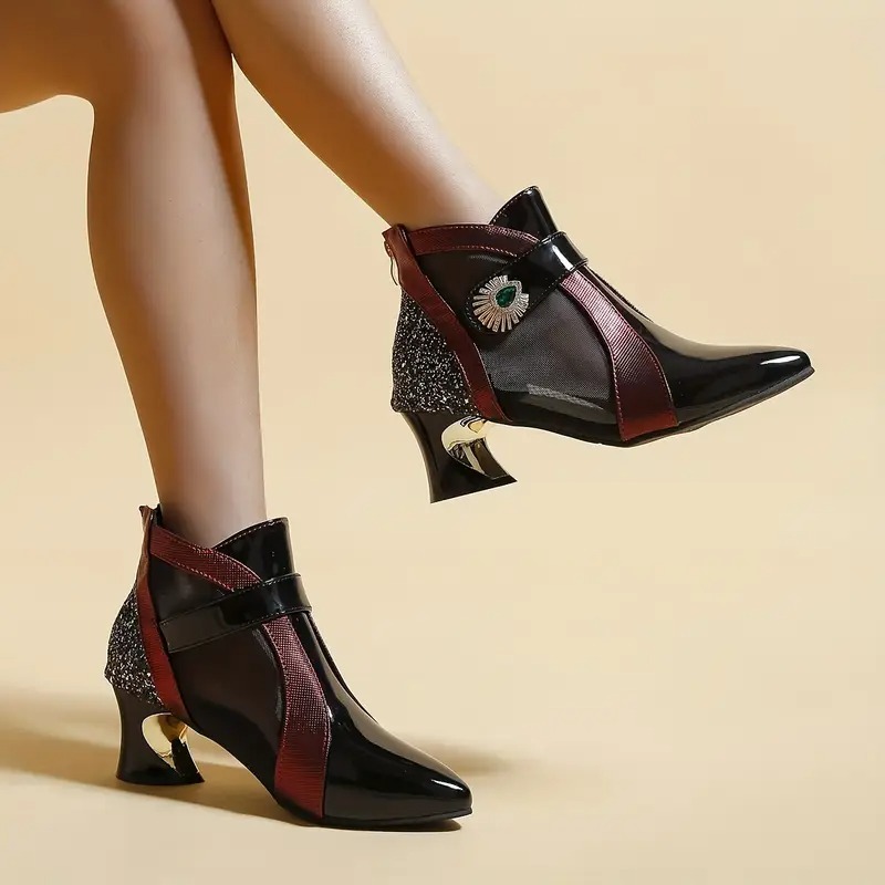 Women's Rhinestone Band Mesh Boots