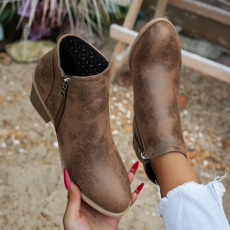 Women's Vintage Chunky Heel Ankle Boots