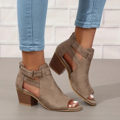 Solid Color Chunky Heeled Sandals