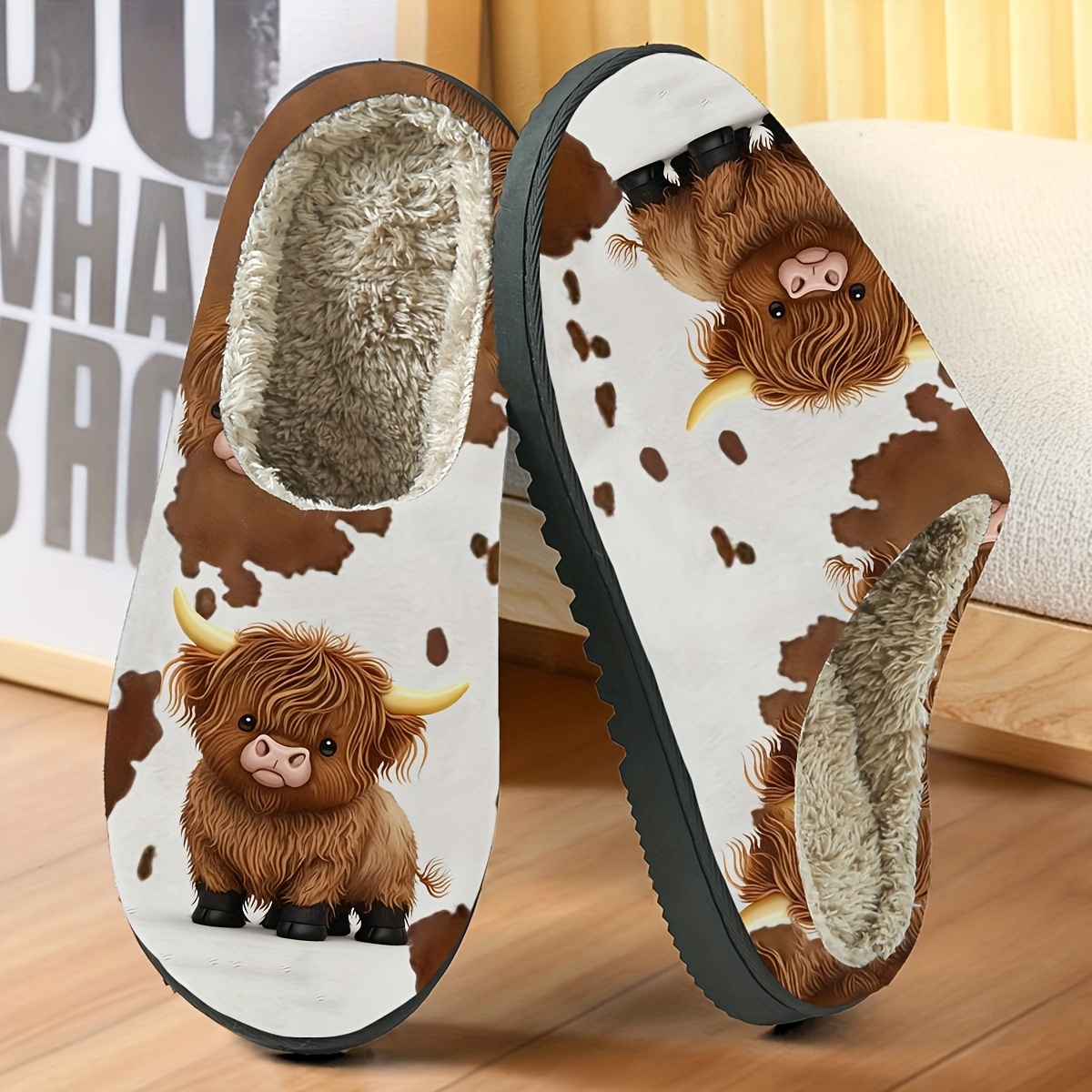 Women'S Plush Highland Cow Slippers