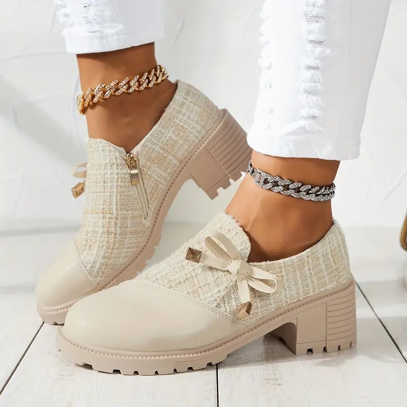 Bowknot Decor Chunky Heel Short Boots