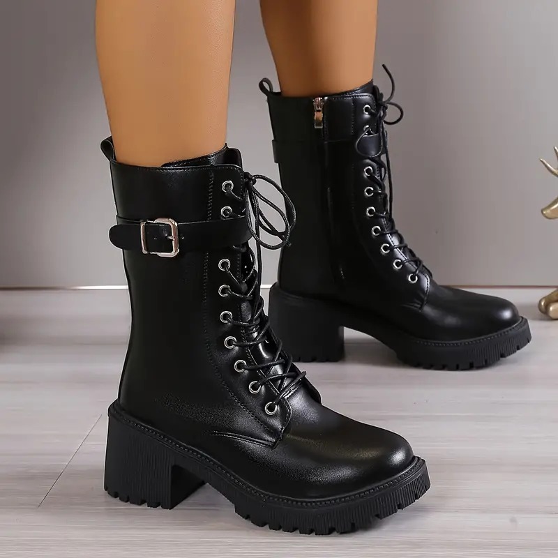 Women's Chunky Heeled Mid Calf Boots