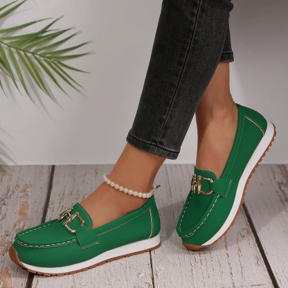 Women's Metallic Buckle Casual Loafers