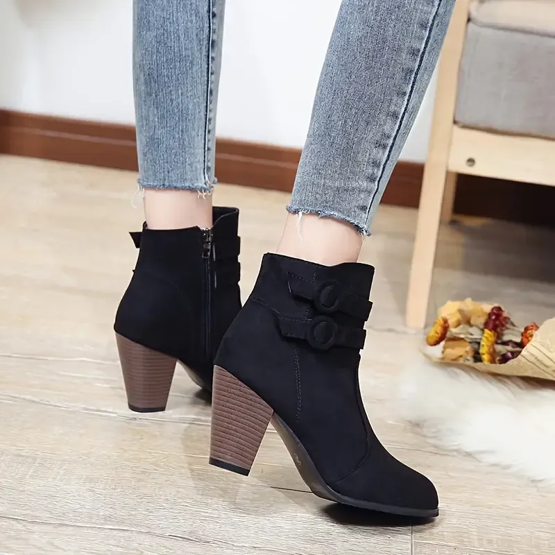 Chic Women's Rhinestone Block Heel Chelsea Boots