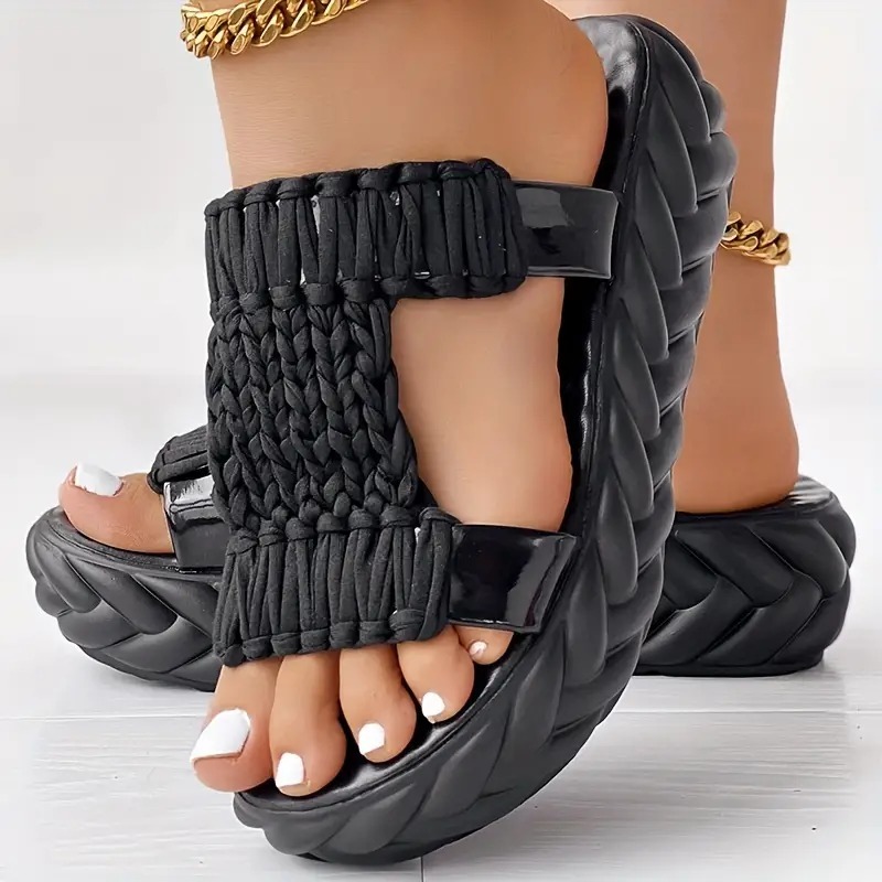 Women's Solid Color Braided Sandals