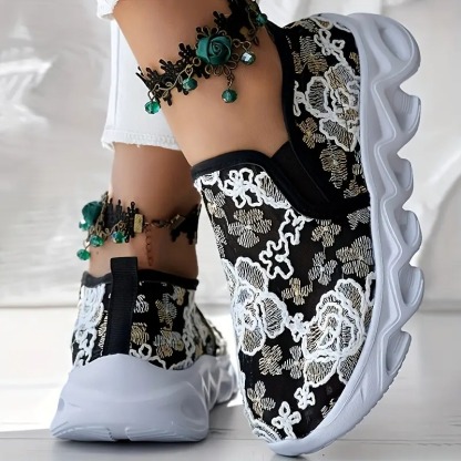 Women'S Floral Embroidered Sneakers