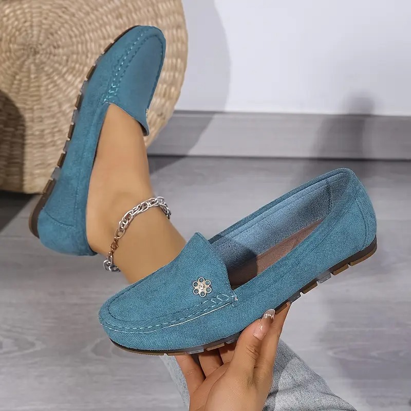 Women's Metallic Flower Accents Slip-On Flats 