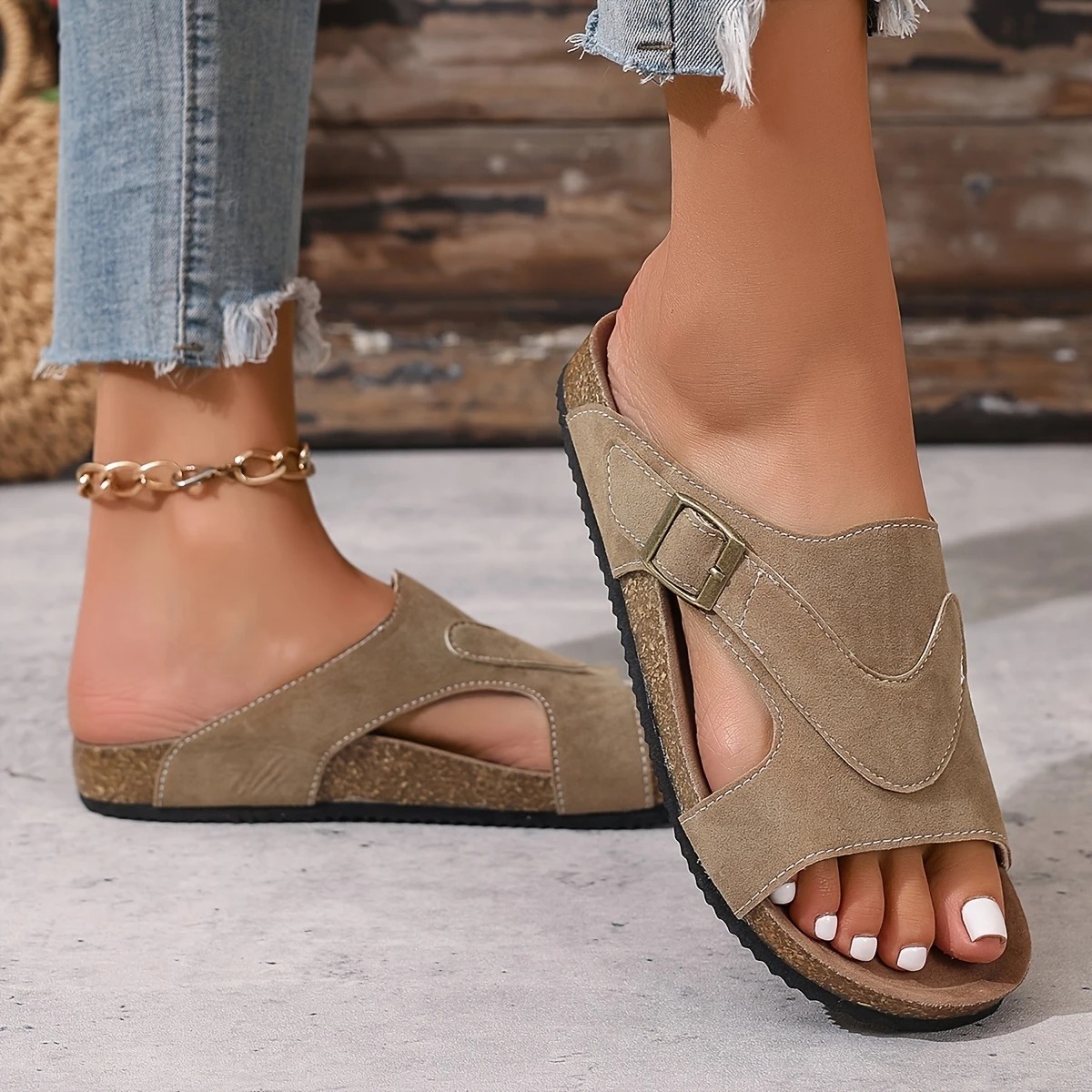 Non-Slip Cork Slide Sandals