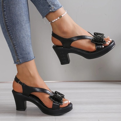 Women's Rhinestone Bow Heel Sandals