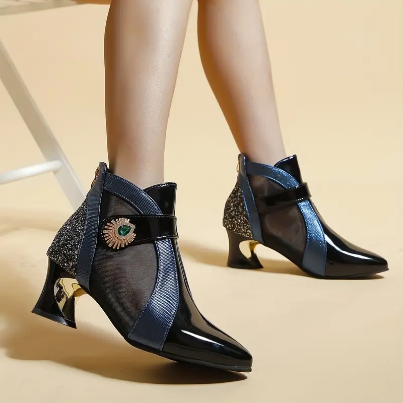 Women's Rhinestone Band Mesh Boots