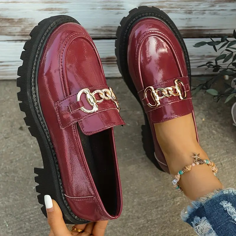 Stylish Buckle Accent Round Toe Loafers