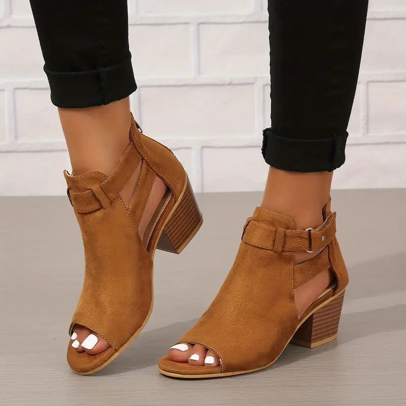 Solid Color Chunky Heeled Sandals