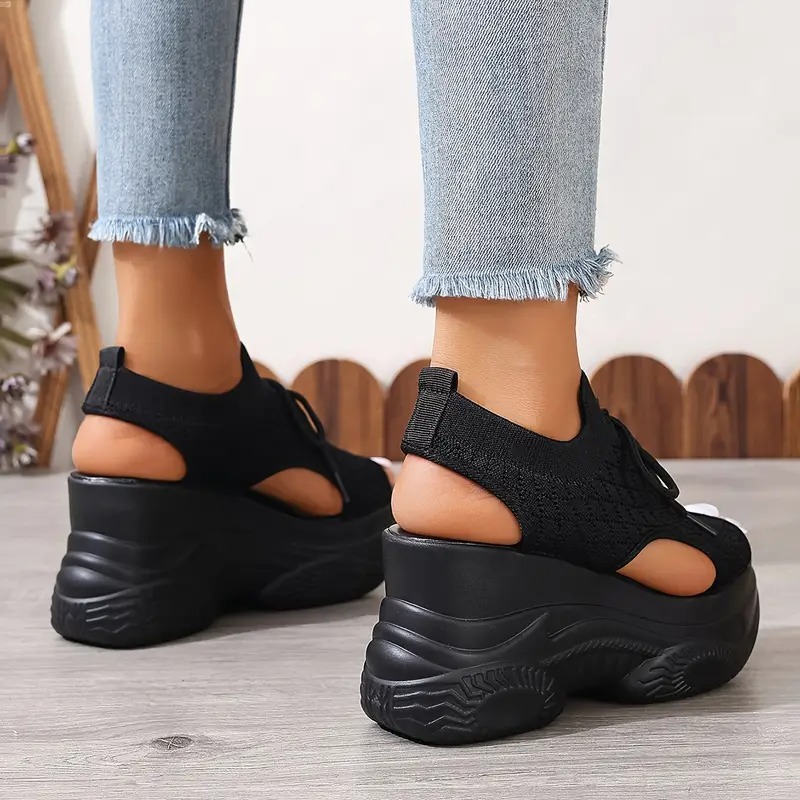 Breathable Knit Platform Wedge Sandals