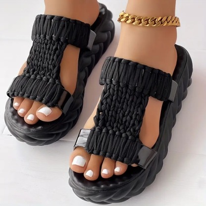 Women's Solid Color Braided Sandals