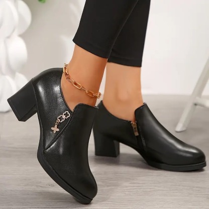 Crystal Side Zipper High Heel Loafer