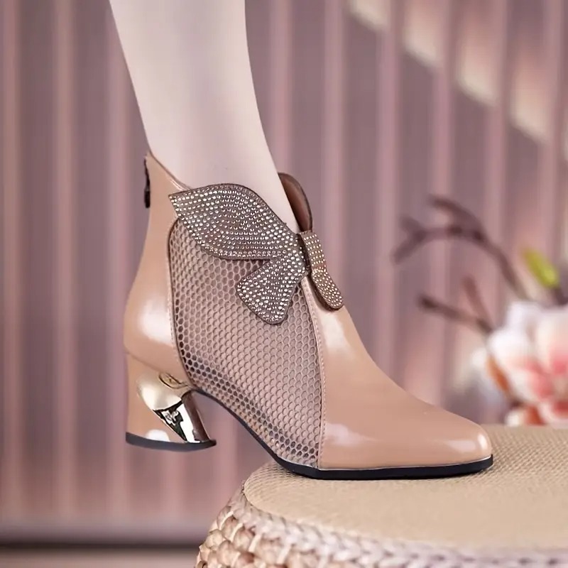 Women's Versatile Chunky Heel Mesh Booties