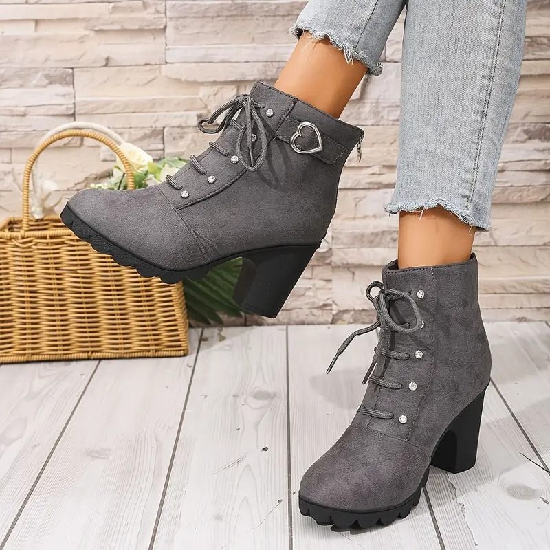 Women's Heart Chunky Heel Ankle Boots