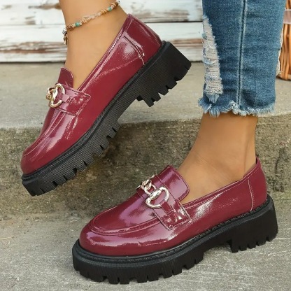 Stylish Buckle Accent Round Toe Loafers