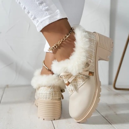Bowknot Decor Chunky Heel Short Boots