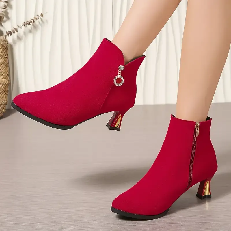 Chic Women's Rhinestone Block Heel Chelsea Boots