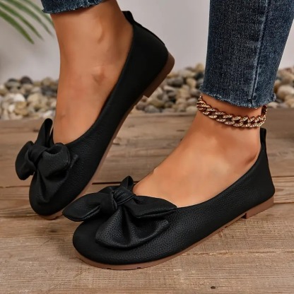 Leather Bowknot Wedge Heeled Loafers
