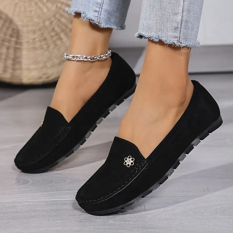 Women's Metallic Flower Accents Slip-On Flats 