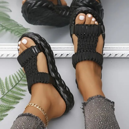 Women's Solid Color Braided Sandals