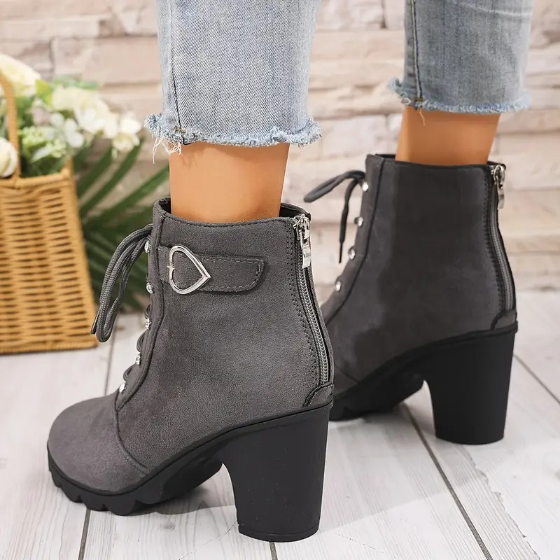 Women's Heart Chunky Heel Ankle Boots