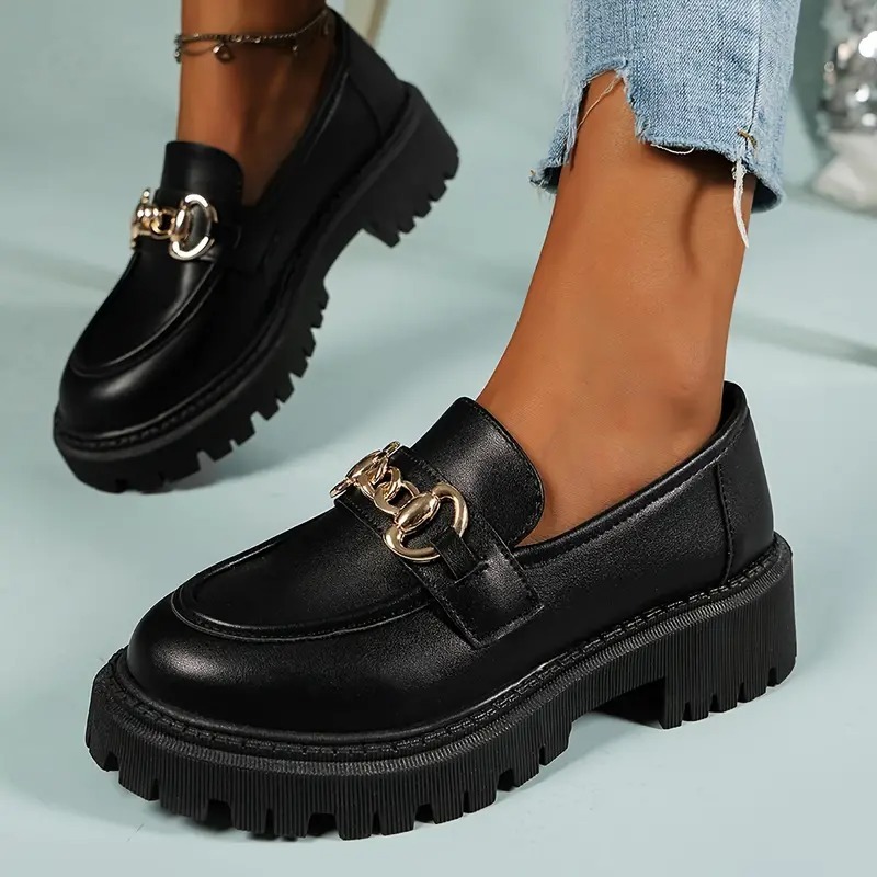 Stylish Buckle Accent Round Toe Loafers