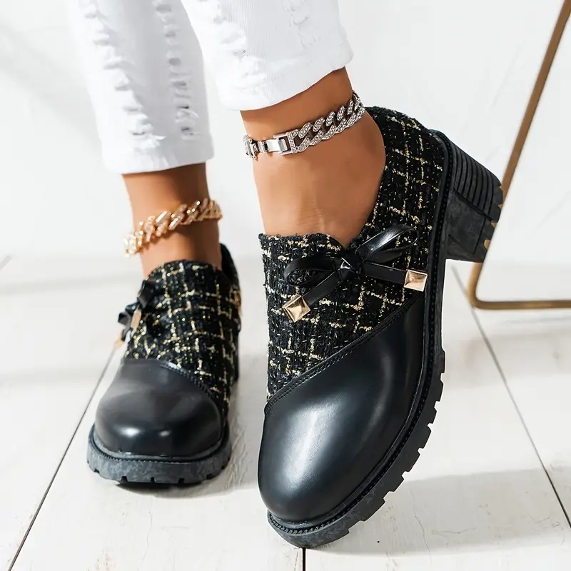 Bowknot Decor Chunky Heel Short Boots