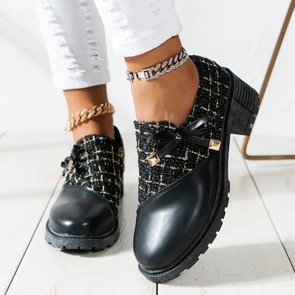Bowknot Decor Chunky Heel Short Boots