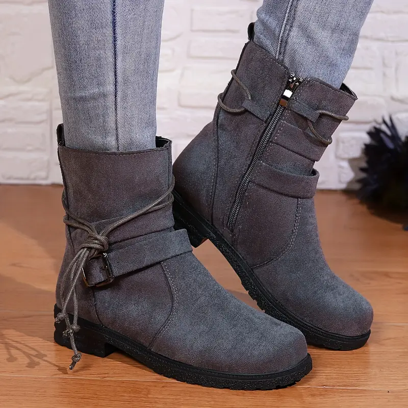 Women's Buckle Strap Decor Boots