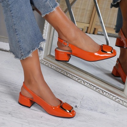 Women's Square Toe Low Block Heel Flats