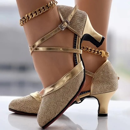 Cross Strap Buckled Latin Dance Pumps