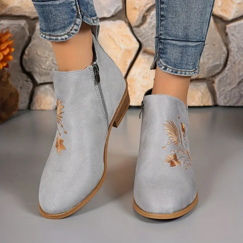 Women's Elegant Floral Ankle Boots