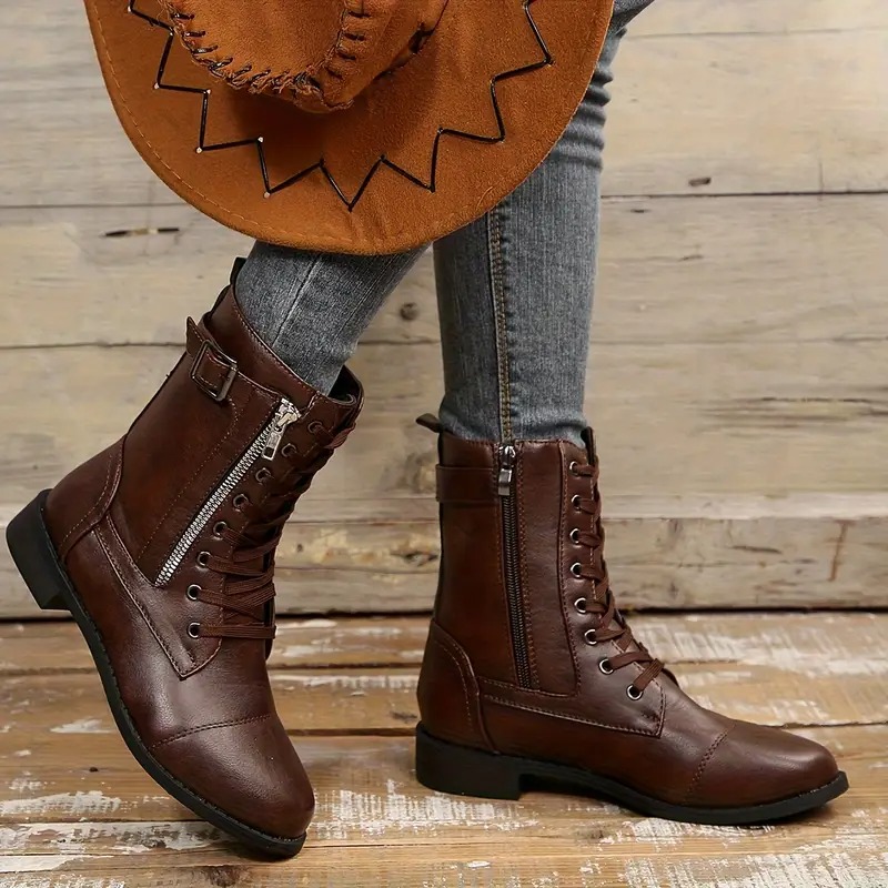 Women's Retro Chunky Sole Mid-Calf Boots