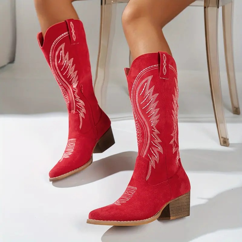 Womens Chunky Heel Cowboy Boots