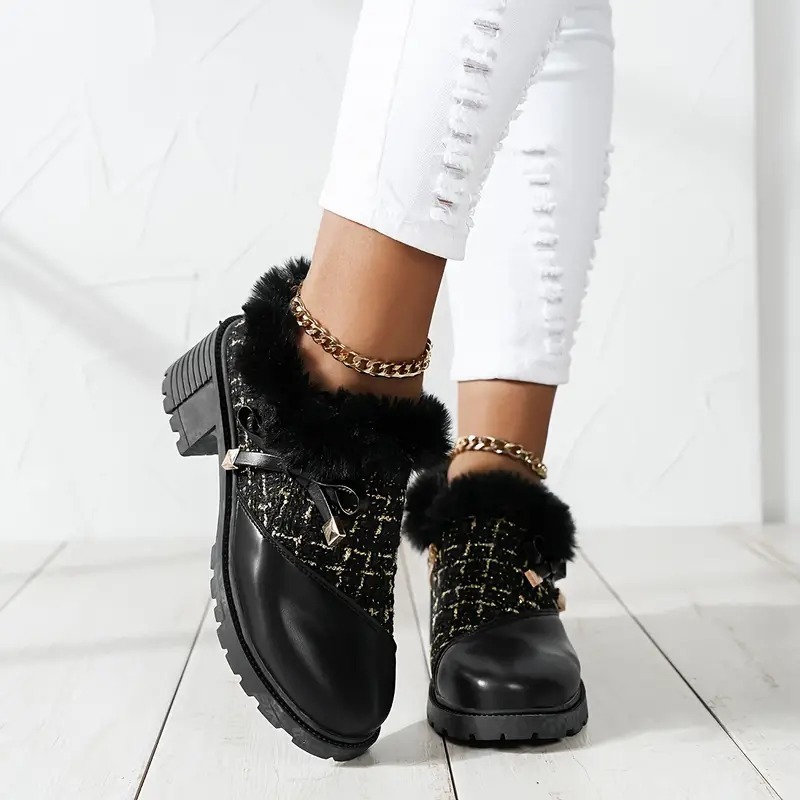 Bowknot Decor Chunky Heel Short Boots
