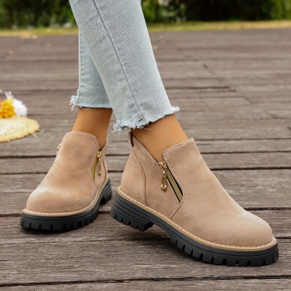 Women'S Trendy Warm and Comfortable Round-Toe Side Zipper Ankle Boots