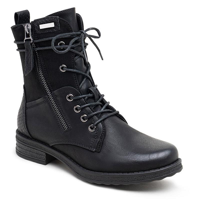 Ladies Zip Warm Lined Lace Up Comfy Winter Ankle Boots