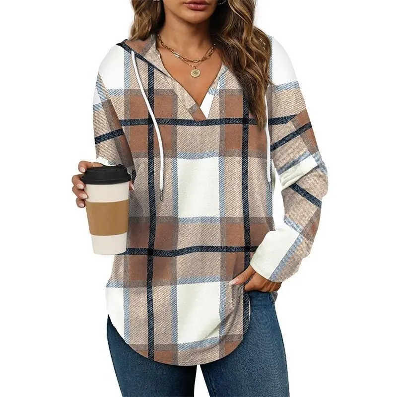 Women's Plaid Hoodie Tunic Top