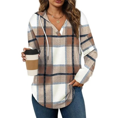 Women's Plaid Hoodie Tunic Top